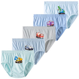 Multipack 5-Piece Boys Cotton Underwear Soft Briefs For Boys Cartoon Excavator Crane Car Print Breathable Children Knickers
