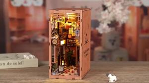 Zuuton DIY Wooden Book Nook Shelf Insert Kit Japanese Alley Miniature Model with LED Light 3D Puzzle Bookend Creative Gift Home
