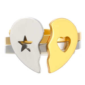 แหวนคู่รักโลหะผสมไททาเนียมรูปหัวใจสีทองและเงินสร้างสรรค์สำหรับคู่รักและเพื่อนรักแหวนเปิดโลหะนูนแบบใหม่