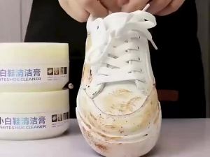 White Shoes Cleaning Cream 120g Stains Remover Whitening Formula Waterless Cleanser for Sneakers Leather Shoes with Wipe Sponge