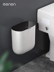 Wall-Mounted Toilet Bathroom Trash Can with Lid Home Use Small Paper Basket Cover Household Cleaning Tools Long Cylinder Shape