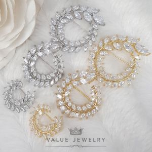 เข็มกลัดเพชรมาคี Marquise Shape ลาย ใบมะกอก 2สี 3ขนาด การนำโชคเครื่องประดับแฟชั่น ValueJewelry BRH0074 BRH0075 BRH0072 BRH0073 BRH0176 BRH0232