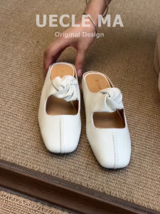 MASHUJIA | French Style Hollowed Out Internal Height Increasing Sheepskin Slip On Sandals