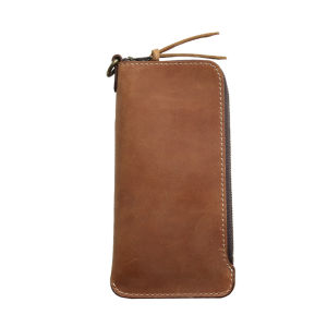 Mens Long Slim Leather Wallet Top Layer Cowhide Zipper Money Clip Young Simple Retro Mad Horse Leather Pouch Vintage Style