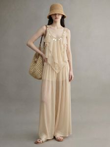 GULILI | Resort Style Ruffled Glitter Tassel Strap Wide Leg Pants Suit
