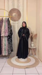 Gamis Set Hijab Black Jet Polos / Gamis Motif / Set baju Muslim