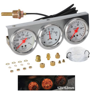 52mm Auto Car Oil Pressure Water Temp Amp Meter Gauge With Sensor Triple Gauge Set Mechanical Chrome Panel Oil Press
