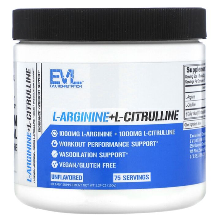 Evlution Nutrition L-Arginine + L-Citrulline - Endurance + Workout ...
