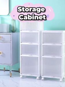 THE L34cm (2-4 Layers) Transparent Cover Bathroom Kitchen Cosmetic Storage Cabinet With Wheels