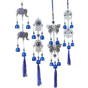 Màu Xanh ác mắt Chuông gió bàn tay Hamsa/cây/voi/bướm Chuông gió đồ trang trí treo tường cho gương chiếu hậu xe cửa sổ nhà vườn Patio trang trí văn phòng