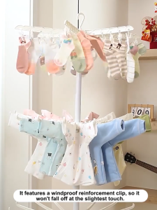 SPACEMADER Rotating Baby Clothes Drying Rack Foldable Portable Kids Laundry Hanger Rack with Clips Space Saving Indoor Outdoor Clothes Dryer Stand