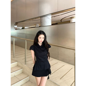 Elegant French Style Short Sleeve Shirt Black