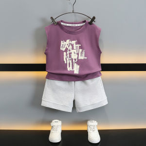 Boys Summer Outfit Thin Sleeveless Quick Dry Two-Piece Set Baby Fashionable Clothes Cotton Fabric Casual Scene Korean Style