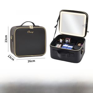Large Capacity Portable Womens Makeup Bag with LED Light Strip Mirror 10 Inch 15 Inch Home Use Makeup Pouch Fashion Trend