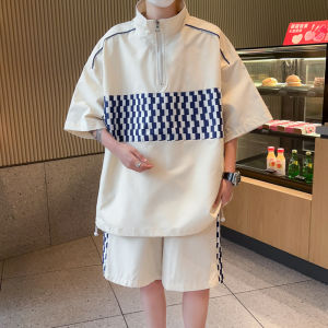 Casual Suit Mens Summer New Arrival Trendy Handsome Half Zipper Workwear Short Sleeve Shorts Trendy Fancy Two-piece Set