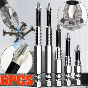 6ชิ้นชุดสว่านไฟฟ้าแม่เหล็กกันลื่นสกรูหัวแฉกชุดไขควงอุปกรณ์ทำมือความแข็งสูง27/50/65/70/90/150มม.