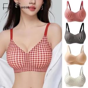 FallSweet Classical Red Plaid Push Up Bra for Women Seamless Wireless Bralette Female Invisible Brassiere Small Breasts Lingerie