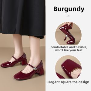 Josiny | Red Bridal Heels for Spring/Fall Coarse Heel Mary Jane
