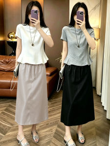 TIANQIANHUI | Bộ Đồ Áo Thun và Chân Váy Satin Đẹp Độc Đáo