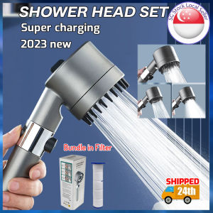 🇸🇬【SG stock】Shower Head High Showerheads Pressure Shower One-click Water Stop Handheld Shower Head 3 Mode Adjustable Water Massage Shower Head