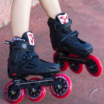 Mens Professional Speed Roller Skates Large Wheel Flat Flower Inline Skates Wear Resistant Three-Wheel Roller Blades