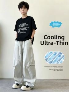 Summer Lightweight Cool Casual Workwear Loose Straight Leg Breathable Boys Pants