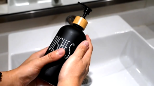White Hand Soap and Dish Soap Dispenser with Pump Soap Bottle for Farmhouse Kitchen Counter Bathroom Decor Organization 500ml