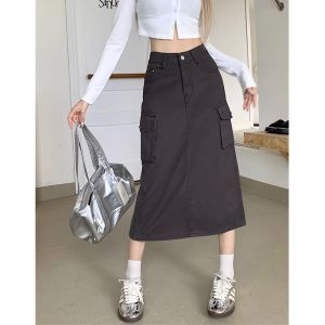 High Waist A-Line Mini Skirt Womens Denim Skirts Spring Autumn Mid-Length Slimming Hip Covering plus Size Wrap Skirts