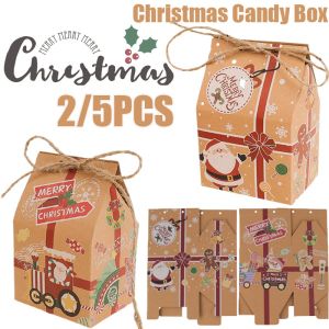 5Pcs Retro Cowhide Carton Santa Claus Snowman Merry Christmas Gift Bag Christmas New Year Party Candy Biscuit Packaging Supplies