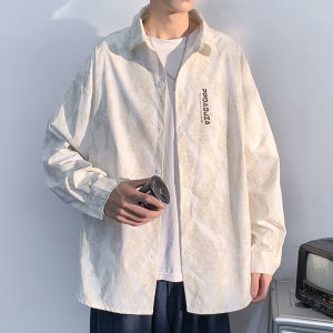 เสื้อเชิ้ตคอปกพับสไตล์อเมริกันสำหรับผู้ชาย ทรงหลวม แขนยาว แฟชั่นฤดูร้อน เสื้อคลุมกันหนาวแบบลำลอง ผ้าโพลีเอสเตอร์ ใส่ได้ทุกวัน