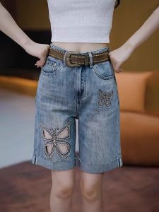 Rip And Repair Short Jeans Women Summer 2025 Heavyweight Hollow-Out High-Waist Skinny plus Size Womens Fashion Thin Jeans
