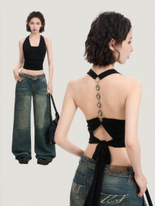BAIDAIFEI | Off-Shoulder Bow Halter Design Backless Top