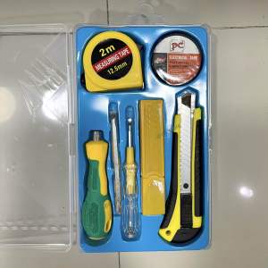 ชุดเครื่องมือช่าง 6 ชิ้น ไขควงปากสลับ คัตเตอร์ ใบมีด ตลับเมตร ไขควงวัดไฟ เทปพันสายไฟ พร้อมกล่องจัดเก็บอุปกรณ์ (6625-4)
