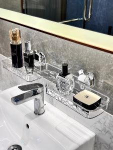 Bathroom Sink Drain Rack Wall Mounted Suction Cup Storage Shelf Plastic No Drilling Required Bathroom Organizer Holder