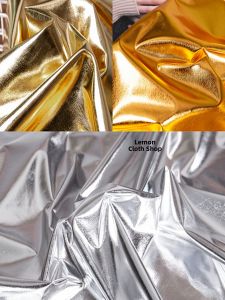 Silver Golden Shiny Soft Stretch Leather Fabric