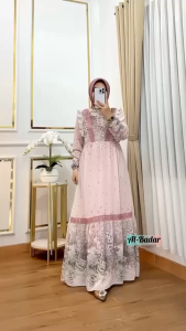 [COD] Gamis Ceruty Renda + Hijab | Adem Elegan LD110cm PB 140cm