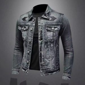 Áo Khoác Denim Nam Mùa Thu Đông Cổ Bẻ Thời Trang Đường Phố Xe Máy Quần Áo Công Sở Trẻ Trung Dài Tay Thường Xuyên Thường Ngày