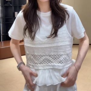 Slim Fit Lace Hollow Two-layer Design Camisole Top
