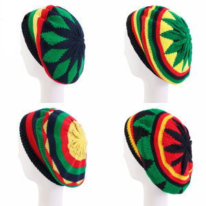 Reggae Jamaican Knitted Hat Bob Rasta Beanie Hat Skullcap Retro Stripe Printed Beret Cap Hip Hop Dance Headwear Fancy Party Hat