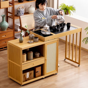 Modern Minimalist Living Room Tea Table Solid Wood Tea Cart Mobile Sofa Side Table Cabinet Water Tea Cabinet Rectangular Shape