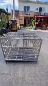 PaPaPet Stainless Steel Heavy Duty Large Anti-Rust Dog Crate with Wheels Removable Tray Foldable Design Easy to Fold & Store Compact for Travel & Home