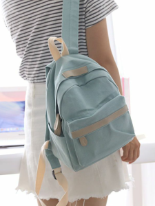 กระเป๋าเป้สะพายหลังผ้าใบลายเส้นละเอียดสไตล์นิสิตสาวน้อย กระเป๋าเที่ยว กระเป๋าใส่หนังสือแบบลำลอง กระเป๋าสะพายไหล่สองข้างสำหรับเด็กและเยาวชน