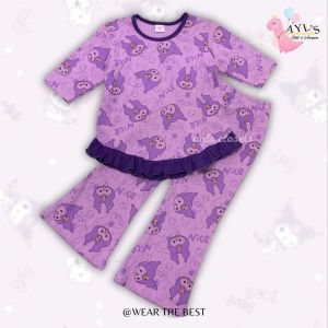 {6-11y}Baju Tidur Budak Perempuan Pyjamas Doll Bigkids Kuromi Lengan Suku Cotton Renda Sleepwear Sanrio