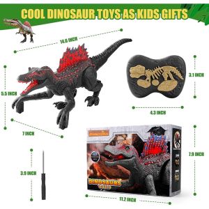 FENAFE【♥️️️BEST♥️】2.4G RC LED Remote Control Dinosaur Toys Velociraptor Tyrannosaurus Rex Simulation Sound Emitting Walking and Sounds Shaking Head Toy for Boy