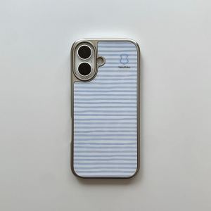 EshuRohe French Romantic Classic Striped Magnetic Absorption Phone Case for 16Promax Couple Silver Frame Matte Finish