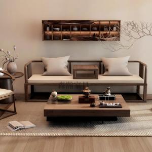 Modern Simplicity Meets Traditional Craftsmanship: Songshi Aesthetic Solid Wood Sofa Set for Living Room Zen-Inspired Furniture