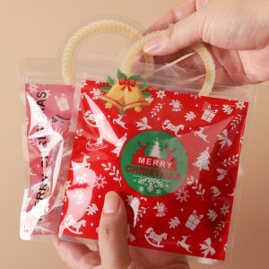 10/20ชิ้นถุงขนมคริสต์มาสถุงพลาสติกหนาลายดอกไม้บิสกิตลายการ์ตูนกวางเอลก์ถุงบรรจุภัณฑ์ปาร์ตี้คริสต์มาสอุปกรณ์คริสต์มาส