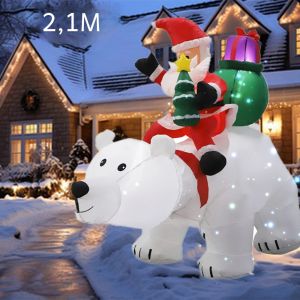 Ông Già Noel Bơm Hơi 7FT Có Đầu Lắc Gấu & Người Tuyết Giáng Sinh Có Đèn LED 5FT Trang Trí Ngoài Trời Sân Vườn Giáng Sinh Chất Liệu Vải Polyester