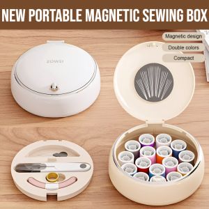 New Portable Magnetic Sewing Box Magnetic Attraction Needlework Box Large Capacity Practical Sewing Kit Classification Storage