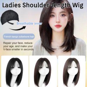 Ladies Shoulder Length Full Head Wig French Style Edium Long Hair Wig Breathable Inner Mesh 8-level Adjustment Buckle